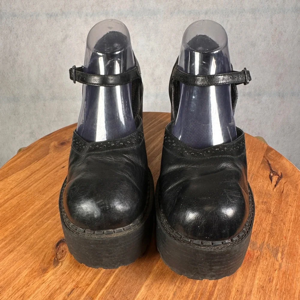 Riverstone Industrial Vintage Y2K Mary Jane Heels Womens 10 Black Platform Lug